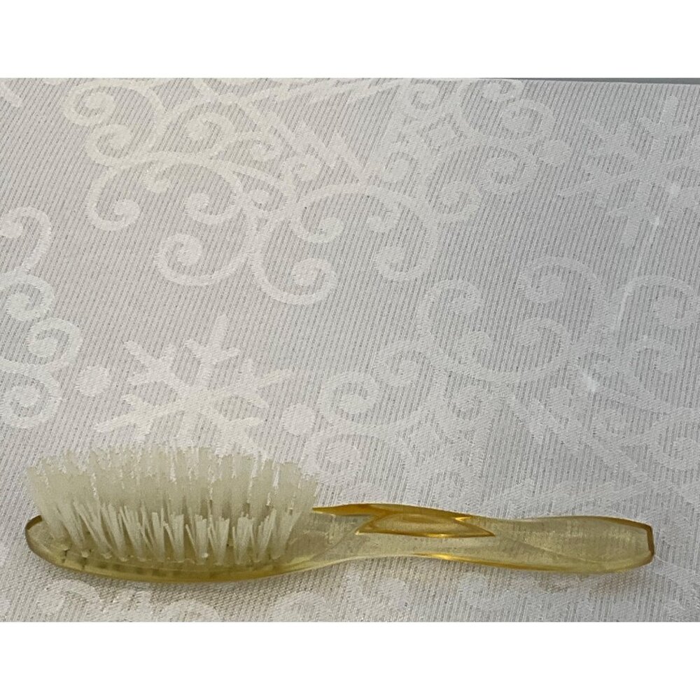 Small Vintage Clear Plastic Brush‎ With White Nylon Bristles
